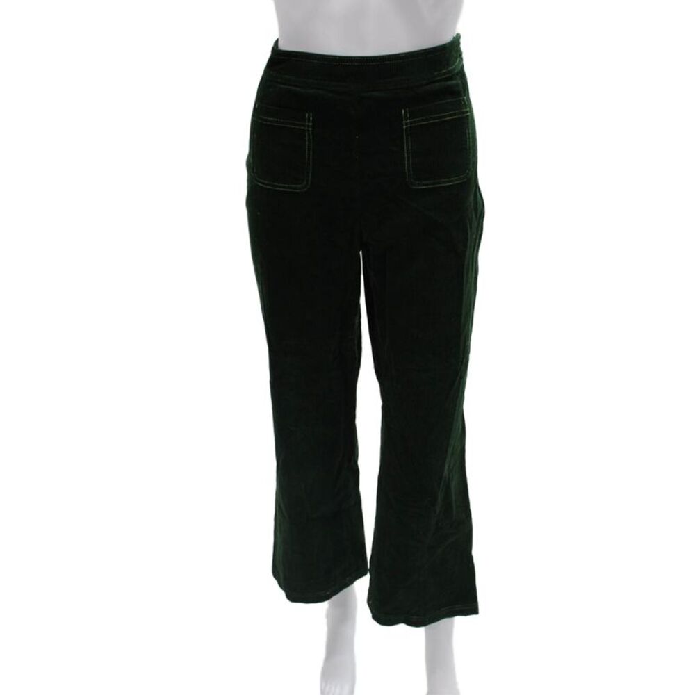 Alexa Chung Women Green Cropped Cotton Pants Drawstring Inseam 25in Size 10